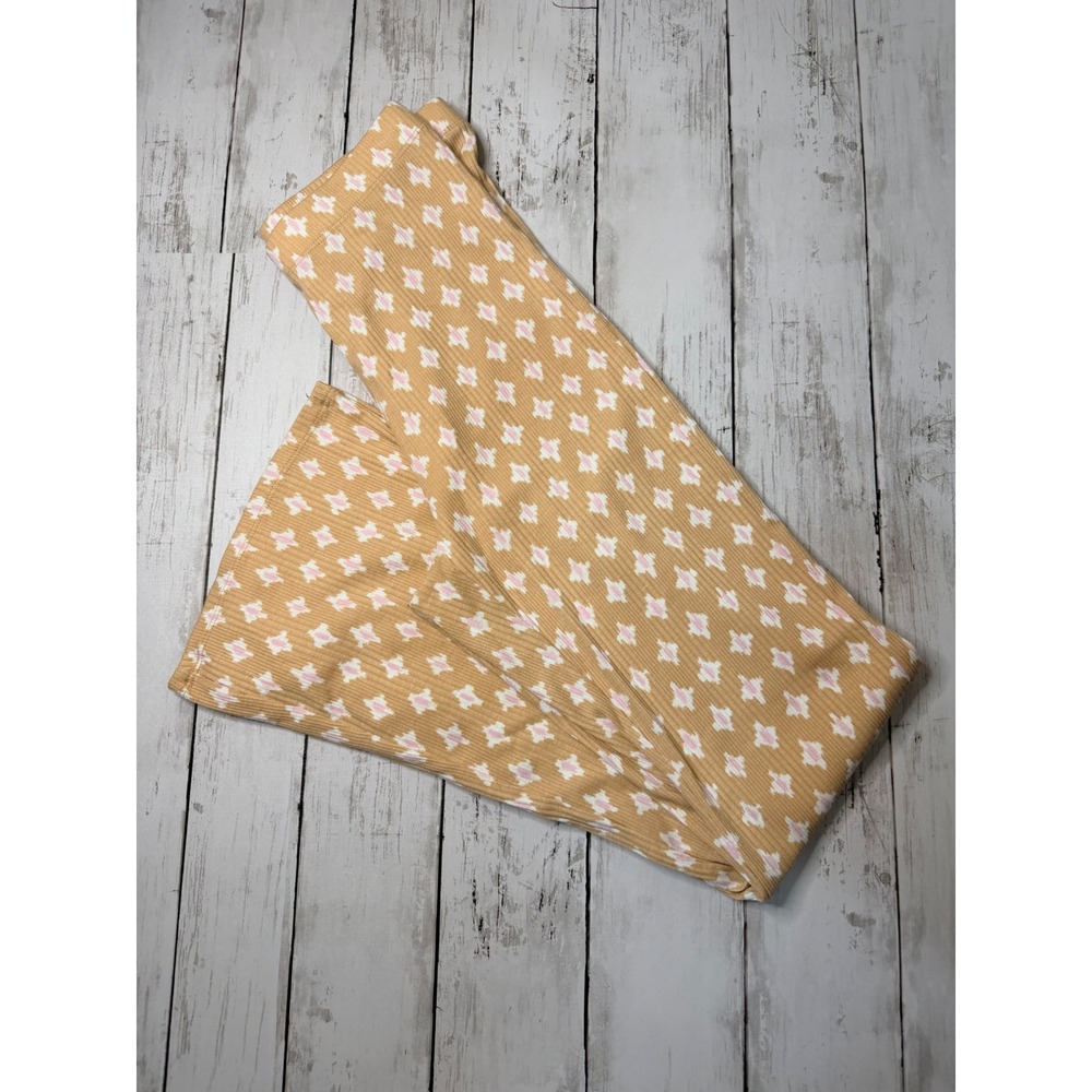 Aerie Ribbed Flare Pants XS Mustard Yellow Diamond Print Lounge Leggings